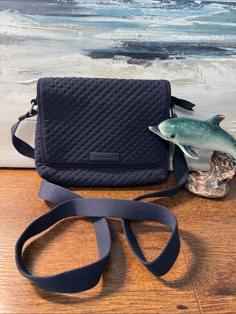 Vera Bradley Quilted Navy Messenger Crossbody